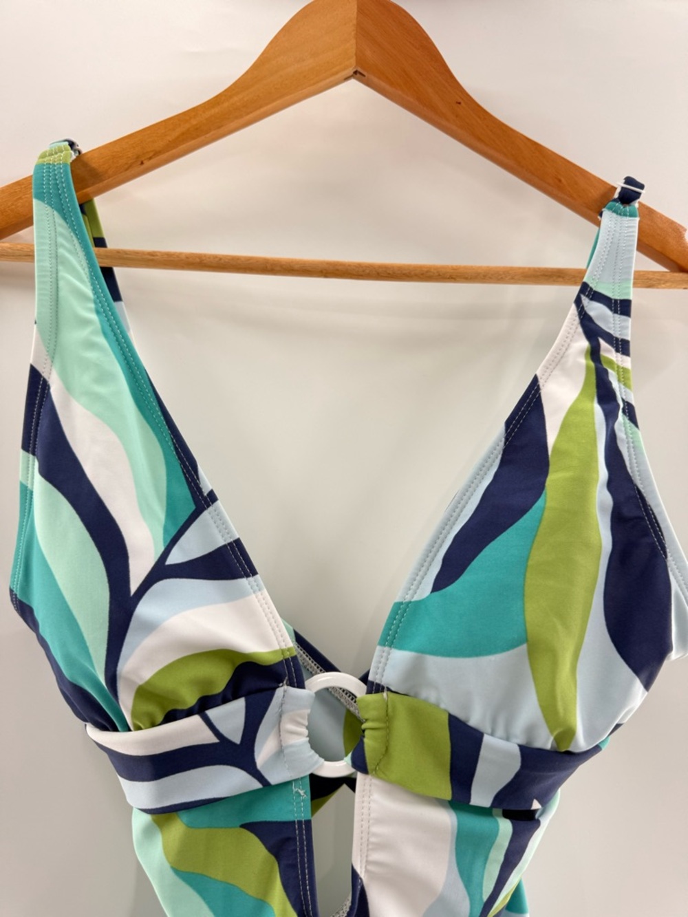 NWT Sanctuary Multi Color Retro Print Deep Plunge Swimsuit Blue Green Size XS - Picture 2 of 12
